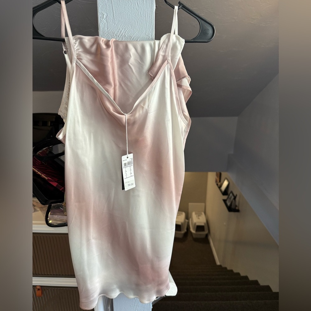 Elegant Pink and White Satin Slip Top and Shorts